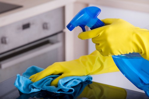 Team member checking cleaning equipment before use